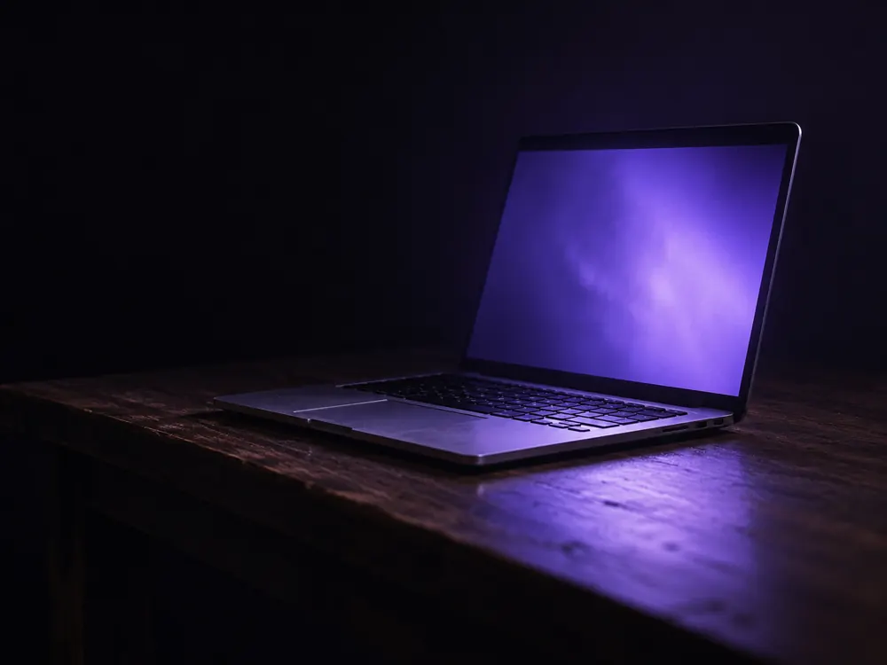 An ordinary silver laptop on a wooden table